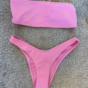 Pink Ribbed Bikini Set